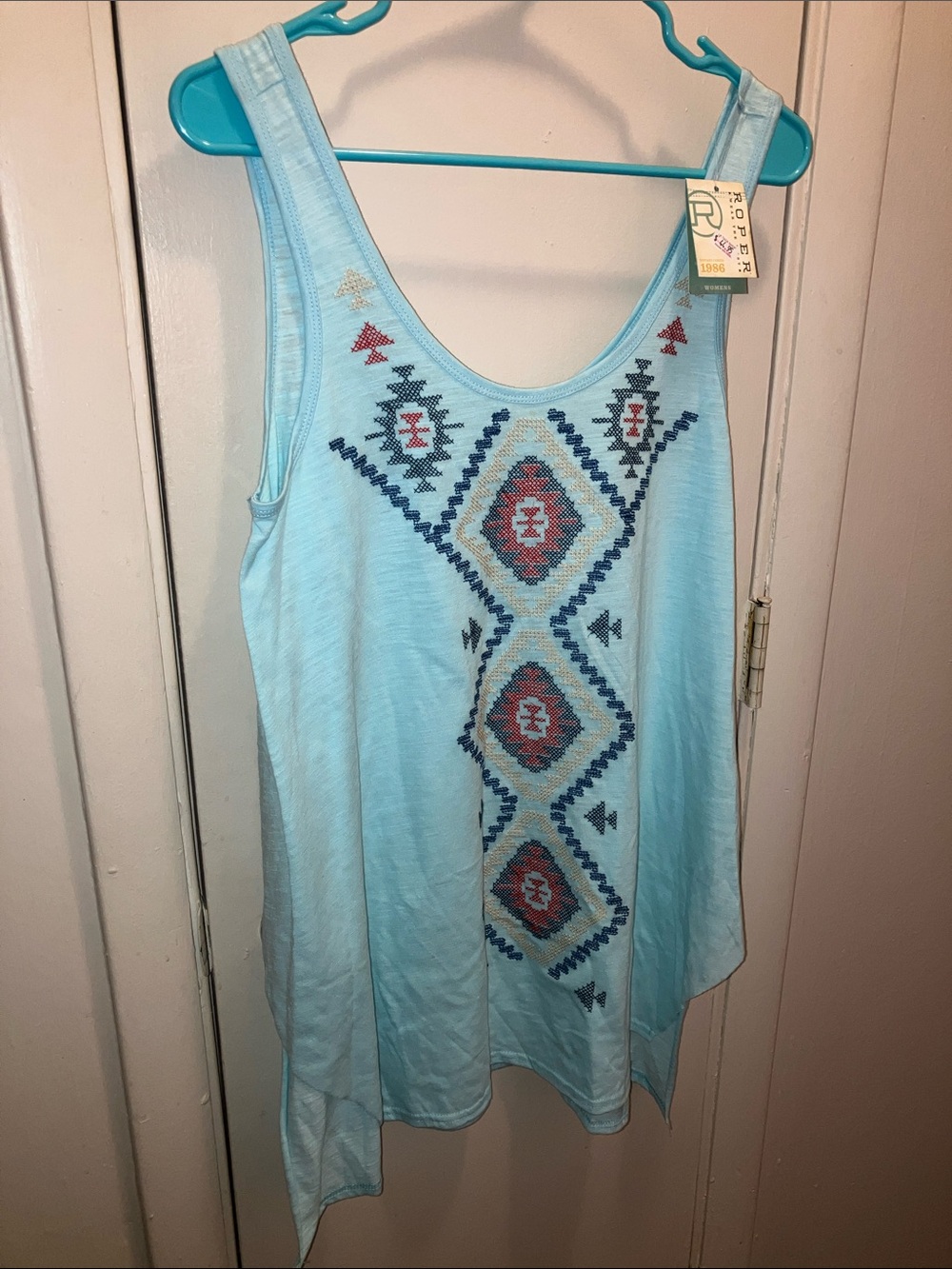 Roper Light Blue Tank with Aztec Embroidery